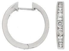 .75CT DIAMOND 14KT WHITE GOLD ROUND & BAGUETTE FILIGREE HUGGIE HANGING EARRINGS