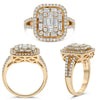 LARGE 1.36CT DIAMOND 14KT WHITE GOLD ROUND & BAGUETTE CLUSTER SQUARE HALO RING