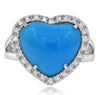 .22CT DIAMOND & AAA TURQUOISE 14KT WHITE GOLD 3D HEART SHAPE & ROUND HALO RING