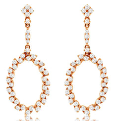 .98CT DIAMOND 14KT ROSE GOLD ROUND MULTI LEAF OVAL CHANDELIER HANGING EARRINGS