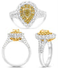 1.69CT WHITE & FANCY YELLOW DIAMOND 18K TWO TONE GOLD 3D ROUND & PEAR SHAPE RING