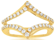 ESTATE 0.50CT DIAMOND 14KT YELLOW GOLD 3D DOUBLE V SHAPE INSERT ANNIVERSARY RING