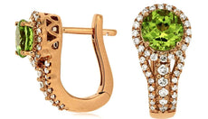 1.35CT DIAMOND & AAA PERIDOT 14KT ROSE GOLD 3D ROUND LEVERBACK HANGING EARRINGS
