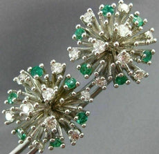 ANTIQUE 2.46CT DIAMOND & AAA EMERALD 14KT WHITE GOLD 3D CLUSTER EARRINGS  #21900