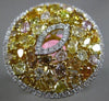 GIA EXTRA LARGE 4.22CT WHITE & MULTI COLOR DIAMOND 18K YELLOW GOLD 3D ROUND RING