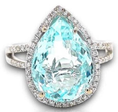 LARGE 7.08CT DIAMOND & AAA PARAIBA TOURMALINE 18KT WHITE GOLD 3D ENGAGEMENT RING