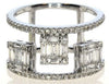 WIDE .85CT DIAMOND 18KT WHITE GOLD ROUND & BAGUETTE CLUSTER DOUBLE BAND FUN RING