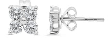 .75CT DIAMOND 14KT WHITE GOLD ROUND CLASSIC 4 STONE FLOWER SQUARE STUD EARRINGS