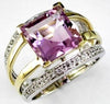 LARGE 4.66CT DIAMOND & AAA AMETHYST 14K 2 TONE GOLD 3D PRINCESS CUT & ROUND RING