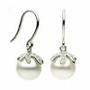 ESTATE .07CT DIAMOND & AAA PEARL 14KT WHITE GOLD LEAF PALM TREE HANGING EARRINGS