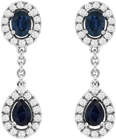 1.16CT DIAMOND & AAA SAPPHIRE 14KT WHITE GOLD OVAL PEAR SHAPE & ROUND EARRINGS