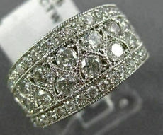 WIDE 1.50CT DIAMOND 14KT WHITE GOLD 3D MILGRAIN SEMI ETERNITY ANNIVERSARY RING