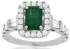 1.92CT DIAMOND & AAA EMERALD 14KT WHITE GOLD 3D ROUND & BAGUETTE ENGAGEMENT RING
