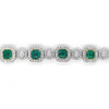 WIDE 9.09CT DIAMOND & AAA EMERALD 18KT 2 TONE GOLD ROUND & EMERALD CUT BRACELET