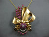 ANTIQUE EXTRA LARGE 5.52CT DIAMOND & AAA RUBY 18KT ROSE GOLD BOW BROOCH PENDANT