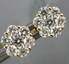 ESTATE .56CT DIAMOND 18KT YELLOW GOLD 3D CLUSTER FLOWER INVISIBLE STUD EARRINGS