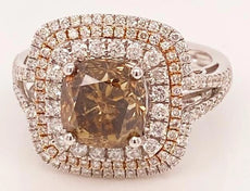 3.97CT WHITE & MOCHA DIAMOND 18KT WHITE & ROSE GOLD SQUARE HALO ENGAGEMENT RING