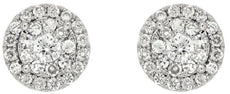 ESTATE .87CT DIAMOND 14K WHITE GOLD 3D CLASSIC CLUSTER FLOWER HALO STUD EARRINGS