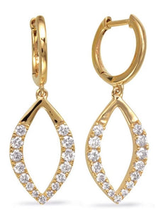 .58CT DIAMOND 14KT YELLOW GOLD GRADUATING OPEN LEAF HUGGIE HOOP HANGING EARRINGS