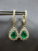 1.95CT DIAMOND & AAA COLUMBIAN EMERALD 14KT YELLOW GOLD 3D HALO HANGING EARRINGS