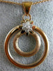 ESTATE LARGE .19CT DIAMOND 18K WHITE & ROSE GOLD 3D DOUBLE CIRCLE FLOWER PENDANT
