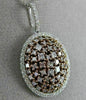 ESTATE LARGE 1.86CT WHITE & PINK DIAMOND 18K 2 TONE GOLD 3D CLUSTER OVAL PENDANT
