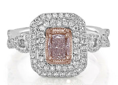 1CT WHITE & PINK DIAMOND 18KT WHITE & ROSE GOLD CUSHION OCTAGON ENGAGEMENT RING