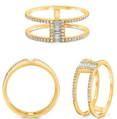 .26CT DIAMOND 14KT YELLOW GOLD 3D CLASSIC ROUND & BAGUETTE DOUBLE BAND BAR RING