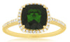 2.33CT DIAMOND & AAA GREEN GARNET 14KT YELLOW GOLD 3D CUSHION & ROUND LOVE RING