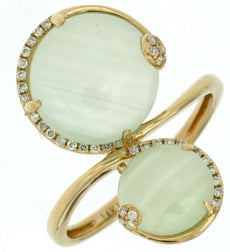 LARGE .12CT DIAMOND & AAA CARBONATE 14KT YELLOW GOLD 3D DOUBLE CIRCULAR FUN RING
