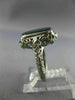 ANTIQUE WIDE GREEN AGATE 14K WHITE GOLD CLASSIC OPEN FILIGREE OCTAGON RING 26427