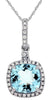 1.99CT DIAMOND & AAA AQUAMARINE 14KT WHITE GOLD CUSHION & ROUND SQUARE PENDANT