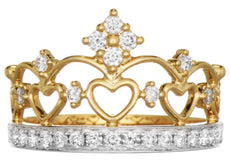 ESTATE .54CT DIAMOND 18KT 2 TONE GOLD 3D MULTI HEART OPEN FILIGREE CROWN RING