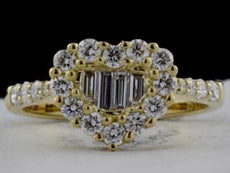 ESTATE .85CT DIAMOND 18KT YELLOW GOLD 3D ROUND & BAGUETTE HEART SHAPE LOVE RING