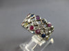 LARGE 2.98CT DIAMOND & AAA MULTI COLOR SAPPHIRE 14KT WHITE GOLD 3 ROW BEZEL RING