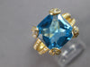 LARGE 6.99CT DIAMOND & AAA BLUE TOPAZ 14KT YELLOW GOLD CUSHION & ROUND FUN RING