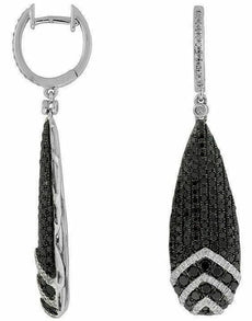 ESTATE 2.44CT WHITE & BLACK DIAMOND 14KT WHITE GOLD ELONGATED TEAR DROP EARRINGS