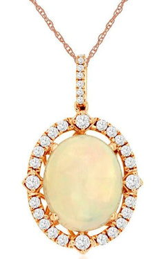 3.38CT DIAMOND & AAA OPAL 14KT ROSE GOLD 3D OVAL & ROUND HALO FLOATING PENDANT