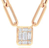 .44CT DIAMOND 14KT ROSE GOLD 3D ROUND & BAGUETTE CLUSTER SQUARE CLASSIC NECKLACE