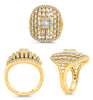 L.ARGE 1.66CT DIAMOND 14K YELLOW GOLD ROUND & BAGUETTE MULTI ROW DOME SHAPE RING