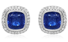 9.38CT DIAMOND & AAA SAPPHIRE 18KT WHITE GOLD CUSHION & ROUND FILIGREE EARRINGS