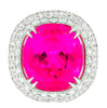 18.87CT DIAMOND & AAA TOURMALINE 18K WHITE GOLD CUSHION & ROUND DOUBLE HALO RING