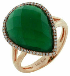 .18CT DIAMOND & AAA GREEN AGATE 14KT ROSE GOLD PEAR SHAPE CLASSIC HALO FUN RING