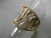 ANTIQUE LARGE 1.56CT ROUND & BAGUETTE DIAMOND 14KT ROSE GOLD 3D LEAF FUN RING