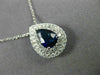 ESTATE LARGE 1.70CT DIAMOND & AAA SAPPHIRE 18K WHITE GOLD TEAR DROP HALO PENDANT