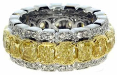 LARGE 7.39CT WHITE & FANCY YELLOW DIAMOND 18K 2 TONE GOLD 3 ROW ANNIVERSARY RING