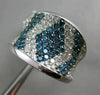 ESTATE LARGE 2.86CT WHITE & BLUE DIAMOND 14K WHITE GOLD 3D PAVE CONCAVE FUN RING