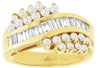 WIDE 1.5CT DIAMOND 14KT YELLOW GOLD 3D ROUND & BAGUETTE CHANNEL & PRONG FUN RING