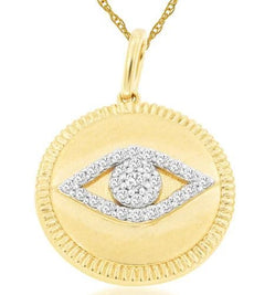 .14CT DIAMOND 14KT 2 TONE GOLD 3D EVIL EYE LUCKY CIRCULAR FUN FLOATING PENDANT