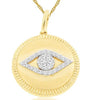 .14CT DIAMOND 14KT 2 TONE GOLD 3D EVIL EYE LUCKY CIRCULAR FUN FLOATING PENDANT
